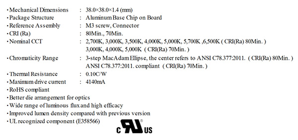 CLU058-3618C4-303M2K
CITILED COB Series Version 5 Features