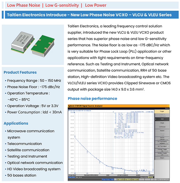 Taitien Electronics Introduce - New Low Phase Noise VCXO - VCLU & VLEU Series